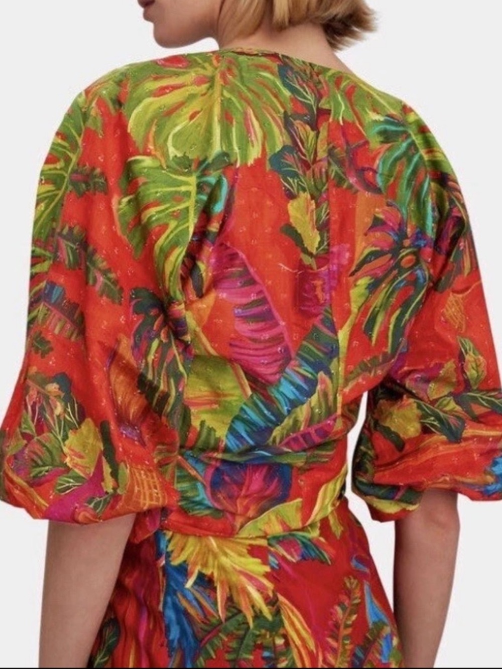 Farm Rio Urban Jungle Tie Front Top XS NWT Tropical Puff Sleeve Crop - Picture 10 of 10